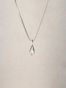 1pc Copper Alloy Zirconia Waterdrop Necklace For Women - Silver - View 3