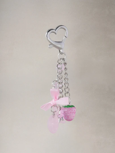 Hatastic 1 件男女通用可爱玻璃草莓夏季水果钥匙扣礼物，适合情侣或闺蜜钱包，带肩带手机袋钥匙扣配件钥匙链，适合女性的小礼物，适合她的礼物