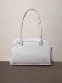 Hatastic 1pc Minimalist Retro Zipper Tote Bag, Decorated With Pockets, Dual Handles, Suitable For Women's Casual And Commuting Daily Use - White - View 2