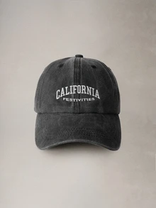Hatastic 1pc Washed Black Baseball Cap With "CALIFORNIA" Embroidered Text, Unisex, Suitable For Couples, Ideal For Outdoor Sports And Holiday Gifts Halloween - Black - View 1