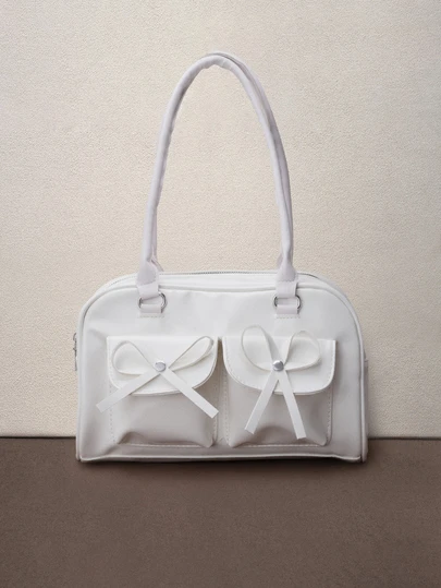 Hatastic 1 chiếc túi tote khóa kéo phong cách retro tối giản, được trang trí bằng các ngăn nhỏ, có hai quai xách, phù hợp cho nữ giới sử dụng hàng ngày khi đi làm và dạo phố.