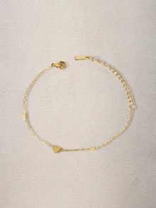 Hatastic Minimalist Cute Waterproof Fade-Resistant Stainless Steel Gold Heart Bracelet & Necklace - Gold - View 3