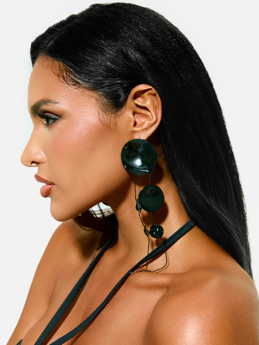 TuEzra New Fashion Tasseled Long Smooth Round Exaggerated European Style Earrings - Black - View 1