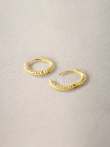 Hatastic Textured Metal Hoop Earrings Back To School - Yellow Gold - View 3