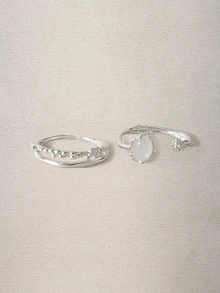 Hatastic Set de 2 anillos de cobre ajustables, de estilo minimalista y elegante, para uso diario - Plateado - Ver 1