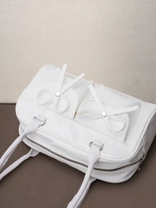 Hatastic 1pc Minimalist Retro Zipper Tote Bag, Decorated With Pockets, Dual Handles, Suitable For Women's Casual And Commuting Daily Use - White - View 5