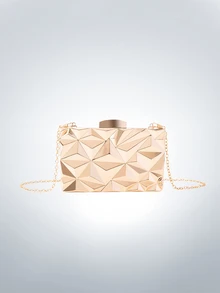 Rollcall 1 pièce Pochette de soirée élégante en métal de mode, sac à bandoulière de luxe raffiné pour femme mariée, convient pour mariage, soirée, bal, cadeau d'anniversaire, cadeau de la Saint-Valentin, assortiment de robes, vacances - Doré - Voir 3