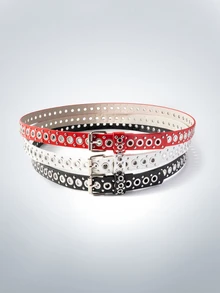 Rollcall 1件装女士时尚铆钉腰带，带扣腰带，街头朋克嘻哈风格Y2K腰带，适合搭配裙子和牛仔裤，秋季和万圣节 - 3pc(黑色+白色+紅色) - 查看 3