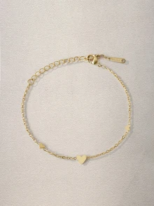 Hatastic Minimalist Cute Waterproof Fade-Resistant Stainless Steel Gold Heart Bracelet & Necklace - Gold - View 1
