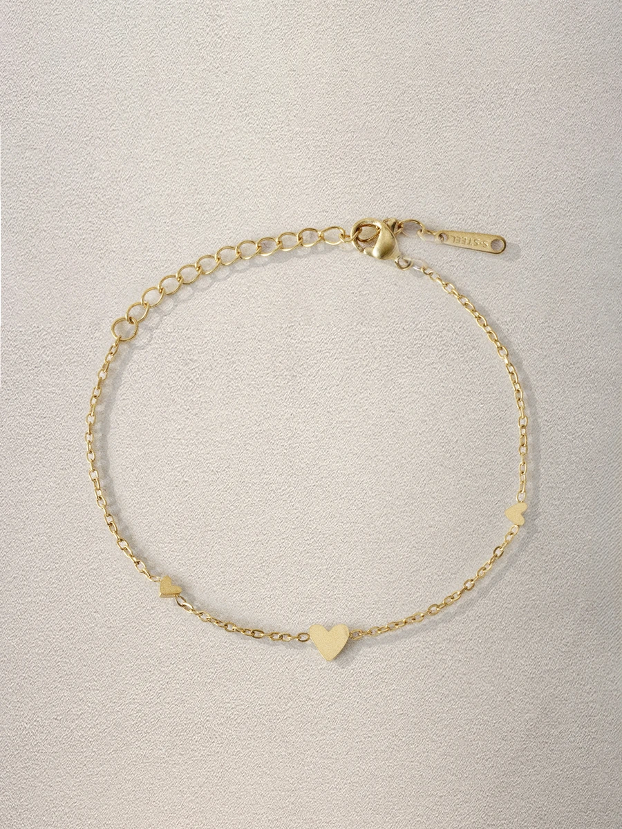 Hatastic Minimalist Cute Waterproof Fade-Resistant Stainless Steel Gold Heart Bracelet & Necklace - Gold - View 1