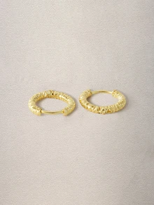 Hatastic Textured Metal Hoop Earrings Back To School - Yellow Gold - View 2