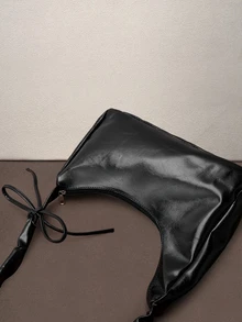 Hatastic 1pc Solid Color Elegant Pleated Wave Design Cross-Body Bag Suitable For Ladies' Daily Use, Dating And As A Gift, Japanese Bag, Street & Japanese Bag For Women , Y2k - Black - View 5