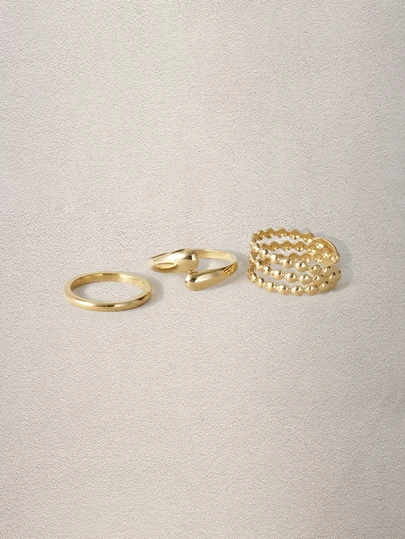 Hatastic 3 Pezzi/set Anello Ad Acqua Regolabile In Acciaio Inossidabile Color Oro