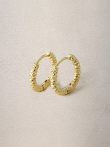 Hatastic Textured Metal Hoop Earrings Back To School - Yellow Gold - View 5