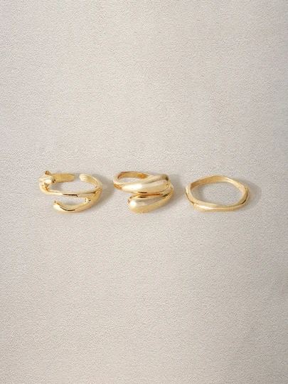 Hatastic 3pcs Wavy Circle Ring Set, Minimalist Design Criss-Cross Coil Smooth Rings, Versatile Rings Suitable For Women For Dating, Meetings, Social Events, Parties