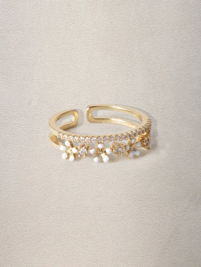 Hatastic Anel de punho com decoração de flores e strass para namorados