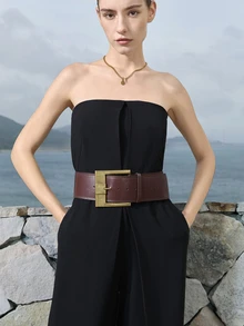 CHICVUE 1pc Women's Vintage Maillard Style Wide Belt, Waist Cincher Dress Accessory, Chic American Preppy Look, Suitable For Daily Wear - Multicolor - View 2