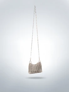 Rollcall Túi đeo chéo thủ công 24 chiếc đính sequin lấp lánh và đính sequin có dây đeo có thể tháo rời, màu bạc, dành cho nữ - Bạc - Xem 1