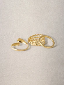 Hatastic 3pcs/Set Gold-Tone Stainless Steel Adjustable Water Drop Ring - Yellow Gold - View 2