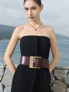 CHICVUE 1pc Women's Vintage Maillard Style Wide Belt, Waist Cincher Dress Accessory, Chic American Preppy Look, Suitable For Daily Wear - Multicolor - View 1