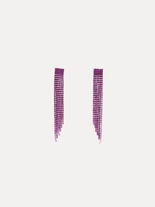 TuEzra 1 Pair Rhinestone Encrusted Long Tassel Earrings, Versatile For Daily Wear - Purple-flat - View 2