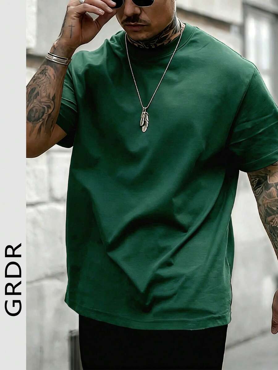 GRDR Men's Fashionable Minimalist Solid Color Crew Neck Short Sleeve T-Shirt, Suitable For Casual Daily Wear