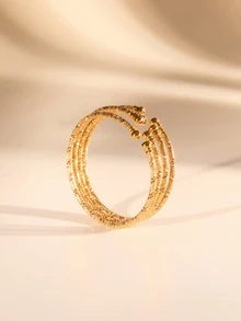 6pcs 3mm Bangle Bracelets, Dubai Style, Gold, Wedding Jewelry, Gift - Yellow Gold - View 4