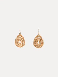 TuEzra 1 par de pendientes de estilo bohemio hechos a mano con cuentas de vidrio en forma de lágrima y redondas, con opciones de multicolor adecuadas para uso diario, vacaciones, fiestas y como regalo - Champán - Ver 2