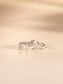 Etoivie 2pcs/Set Simple Silver Tone Cubic Zirconia Decorated Women's Rings - Silver - View 3