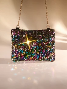 Fashion Glitter Sequin Rectangle Shoulder Bag, Zipper Closure, Adjustable Strap, Personalized & Versatile Small Clutch Bag - Multicolor - View 1