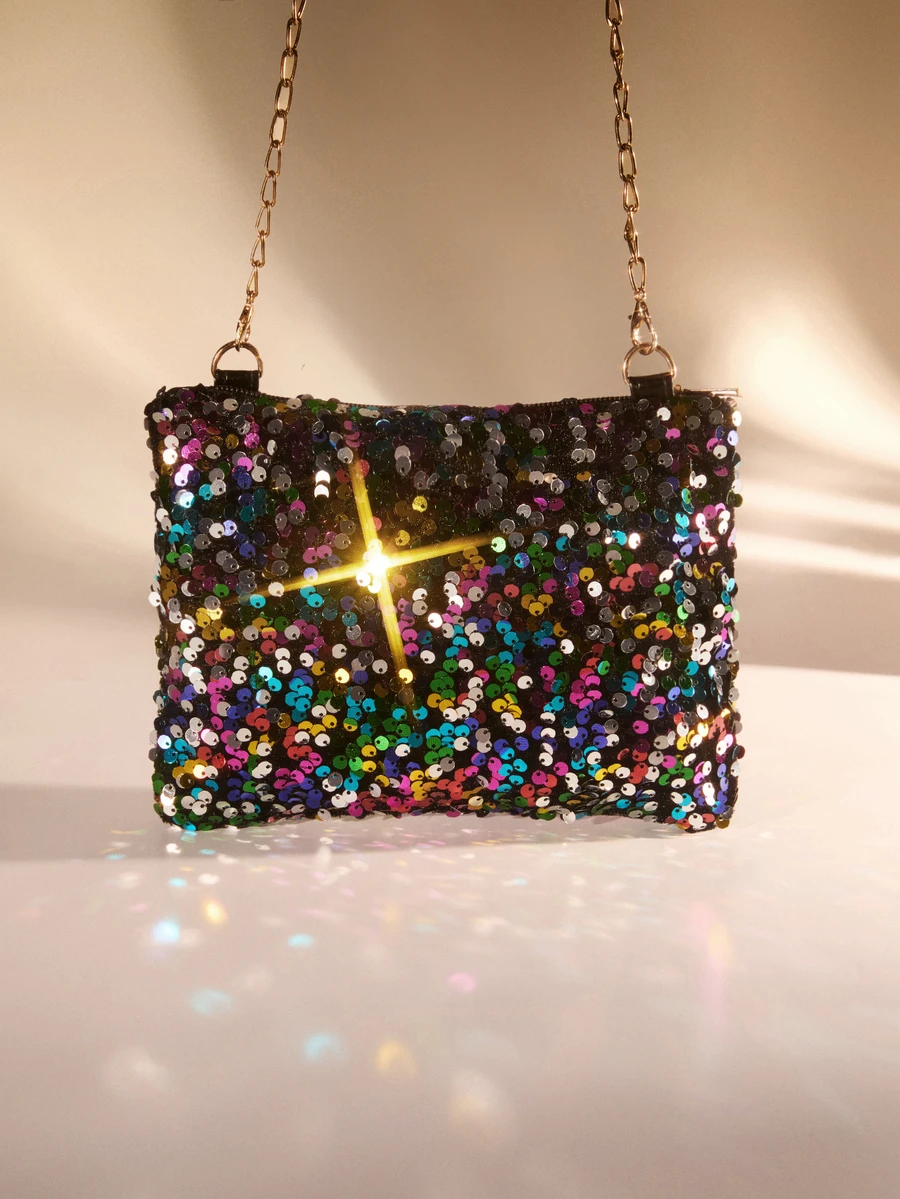 Fashion Glitter Sequin Rectangle Shoulder Bag, Zipper Closure, Adjustable Strap, Personalized & Versatile Small Clutch Bag - Multicolor - View 1