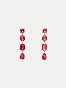 TuEzra Rhinestone Decor Drop Earrings - Hot Pink - View 2