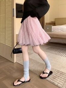 Chân váy chữ A màu hồng chấm bi xếp ly cho bé gái, chân váy voan phồng xếp ly, thích hợp cho mùa hè. - Hồng - Xem 3