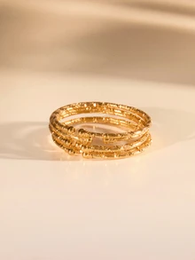 6pcs 3mm Bangle Bracelets, Dubai Style, Gold, Wedding Jewelry, Gift - Yellow Gold - View 1