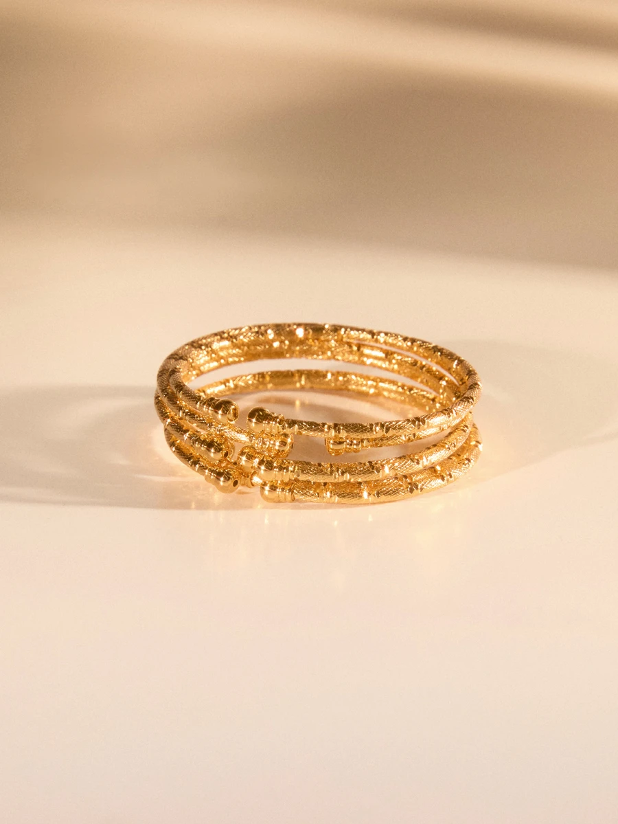 6pcs 3mm Bangle Bracelets, Dubai Style, Gold, Wedding Jewelry, Gift - Yellow Gold - View 1