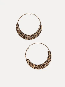 TuEzra 1 Pair Exaggerated Large Hoop Earrings, Leopard Print Modern Statement Earrings For Women, Party & Casual - Yellow Gold - View 3