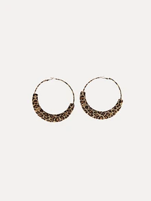 TuEzra 1 Pair Exaggerated Large Hoop Earrings, Leopard Print Modern Statement Earrings For Women, Party & Casual - Yellow Gold - View 2