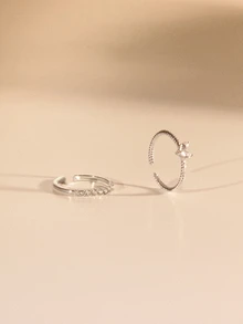 Etoivie 2 件/套 Y2k 心形水钻情侣戒指，非常适合情侣、约会、度假、圣诞节、情人节礼物情人节、妈妈、母亲、母亲节、礼物 - 銀色 - 查看 5