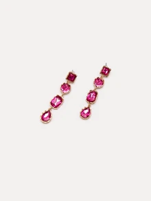 TuEzra Rhinestone Decor Drop Earrings - Hot Pink - View 3
