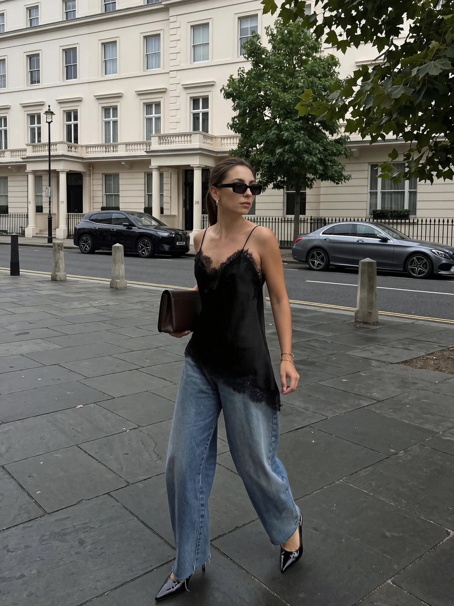 Women's Sexy & Elegant Asymmetric Sleeveless Black Lace Top, New Spring/Summer 2026 Collection Casual - Black - View 1