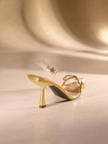 Etoivie Women's Stylish Spring & Autumn Outdoor Party Daily Life Pvc Gold Clear High-Heeled Shoes With Metal Buckle Decoration, Pointed Toe & Ankle Strap,Elegant,Kitten Heels - Gold - View 4