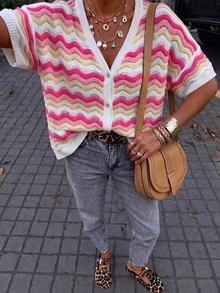 Women's Minimalist Elegant Knit Top, Casual Chic Style, Spring/Summer - Multicolor - View 7