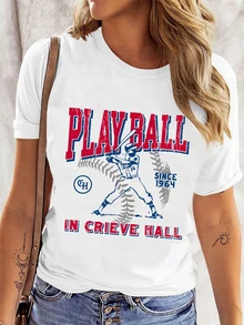 白色 PLAY BALL IN CRIEVE HALL 复古图案T恤 - 白色 - 查看 2