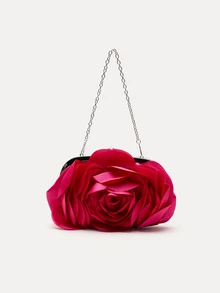 TuEzra Tas Malam Motif Bunga, Tas Tangan Pengantin, Tas Pesta Formal, Dompet Pernikahan, Dompet Malam Wanita Motif Mawar - Hot Pink - View 2