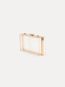 TuEzra Sac à main en boîte en acrylique transparent, sac à main de dîner populaire, chaîne bandoulière, petit sac carré, sac à main à la mode pour femmes - Transparent - Voir 4