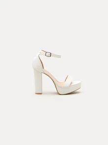 TuEzra Giày Sandal Đế Chống Thấm Nước, Giày Cao Gót Thanh Lịch, Gợi Cảm, Giày Sandal Gót Dày Thời Trang - trắng - Xem 3