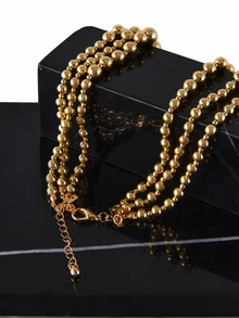 CHICVUE 1pc Women's Exaggerated Multi-Layer Geometric Beaded Necklace, Choker Necklace - Yellow Gold - View 2