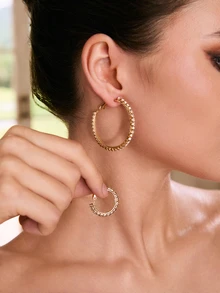Etoivie Bộ 6 bông tai vàng đơn giản có khảm kim cương giả, thích hợp cho phụ nữ đeo hàng ngày, quà tặng kỳ nghỉ và hẹn hò - Vàng - Xem 4