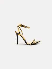 TuEzra Sandali con cinturini in stile francese per donna, tacco a spillo, colore giallo, scarpe con tacco alto di moda per passerella, nightclub, festa, tacchi super alti con fantasia a righe e pezze, sexy - Giallo - Visualizzare 3