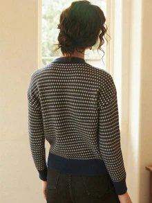 Allover Pattern Drop Shoulder Jumper - Navy Blue - View 2